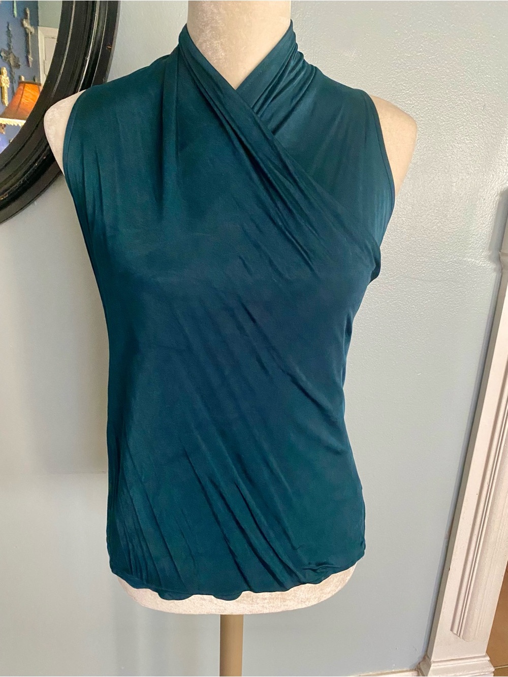 Ann Taylor Sleeveless Cross-Neck Camisole in Teal Green